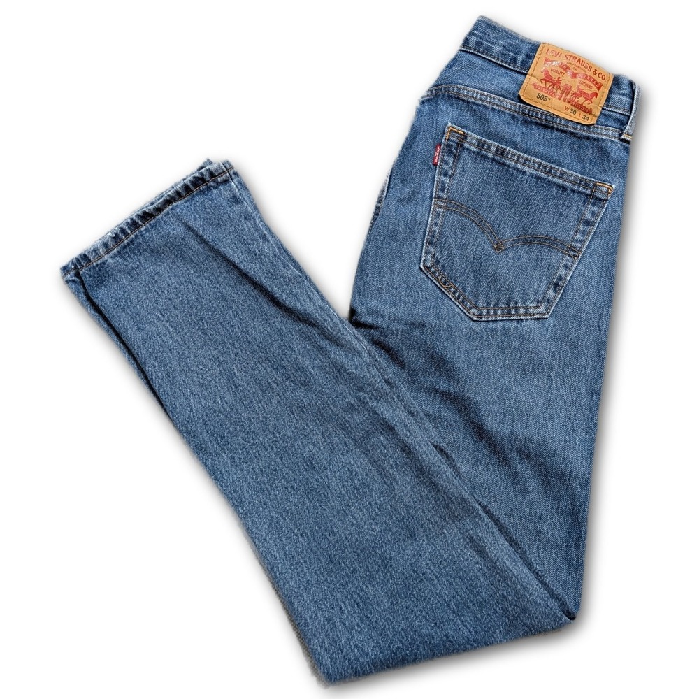 Levi's Mens Jeans 505 Blue 30x34 Straight Denim Pockets Regular Medium Leg Fit